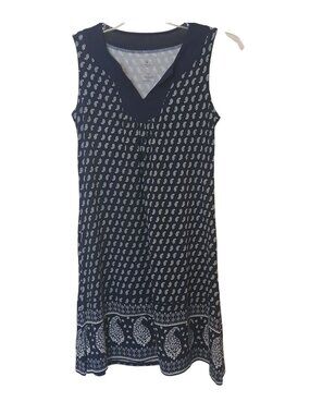 St Johns Bay Petite PS Paisley Sleeveless Navy Dress Rayon Spandex #I-1